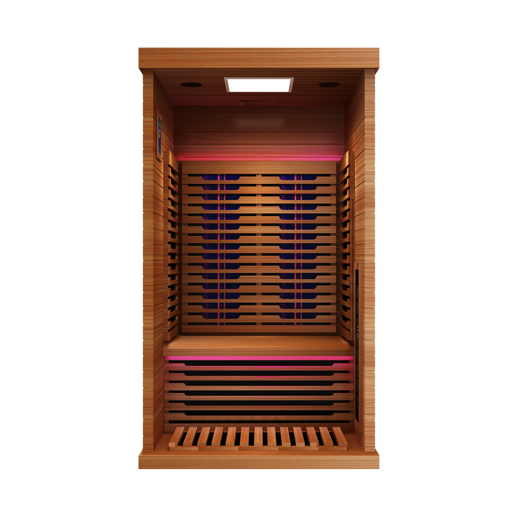 Peak Saunas Rainier 1-Person Full Spectrum Infrared Sauna with Built-In XL Medical-Grade Red Light Therapy & Smart WiFi App Control