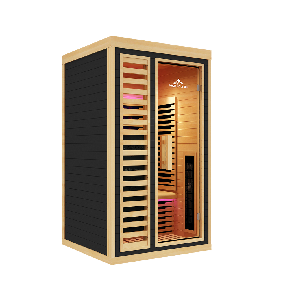 Peak Saunas Shasta 1-Person Full Spectrum Infrared Sauna with Built-In XL Medical-Grade Red Light Therapy & Smart WiFi App Control