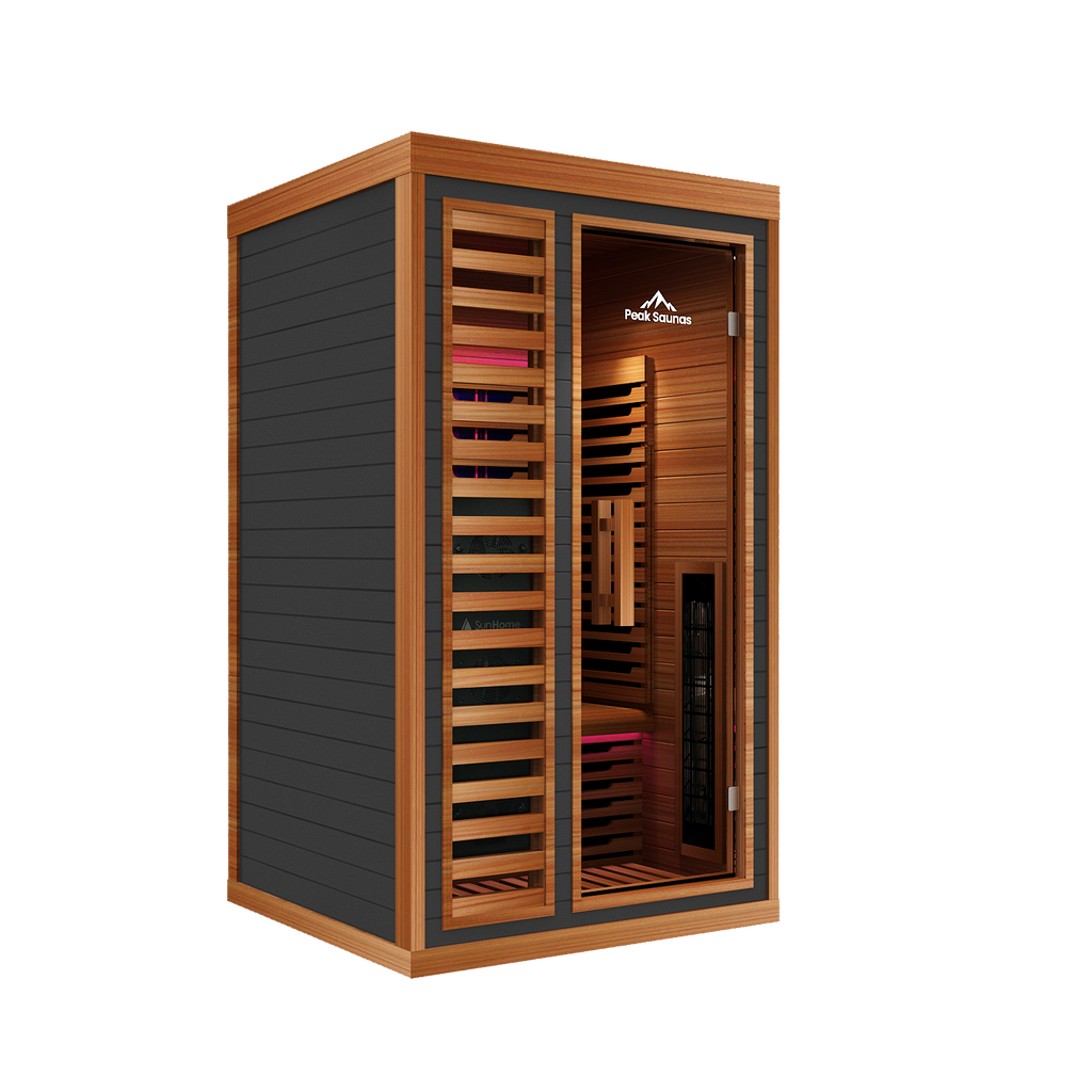 Peak Saunas Rainier 1-Person Full Spectrum Infrared Sauna with Built-In XL Medical-Grade Red Light Therapy & Smart WiFi App Control