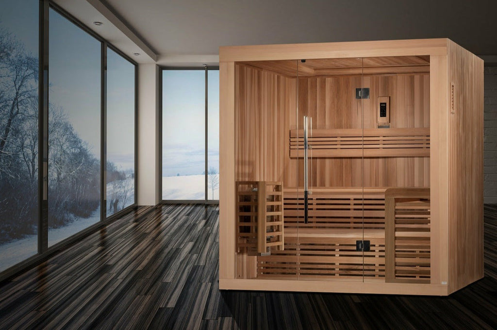 SAUNA EVOLUTION®  6 Person Indoor Double bench Steam Sauna Glass 18