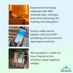Peak Saunas Denali 3-Person Full Spectrum Infrared Sauna with Built-In XL Medical-Grade Red Light Therapy & Smart WiFi App Control