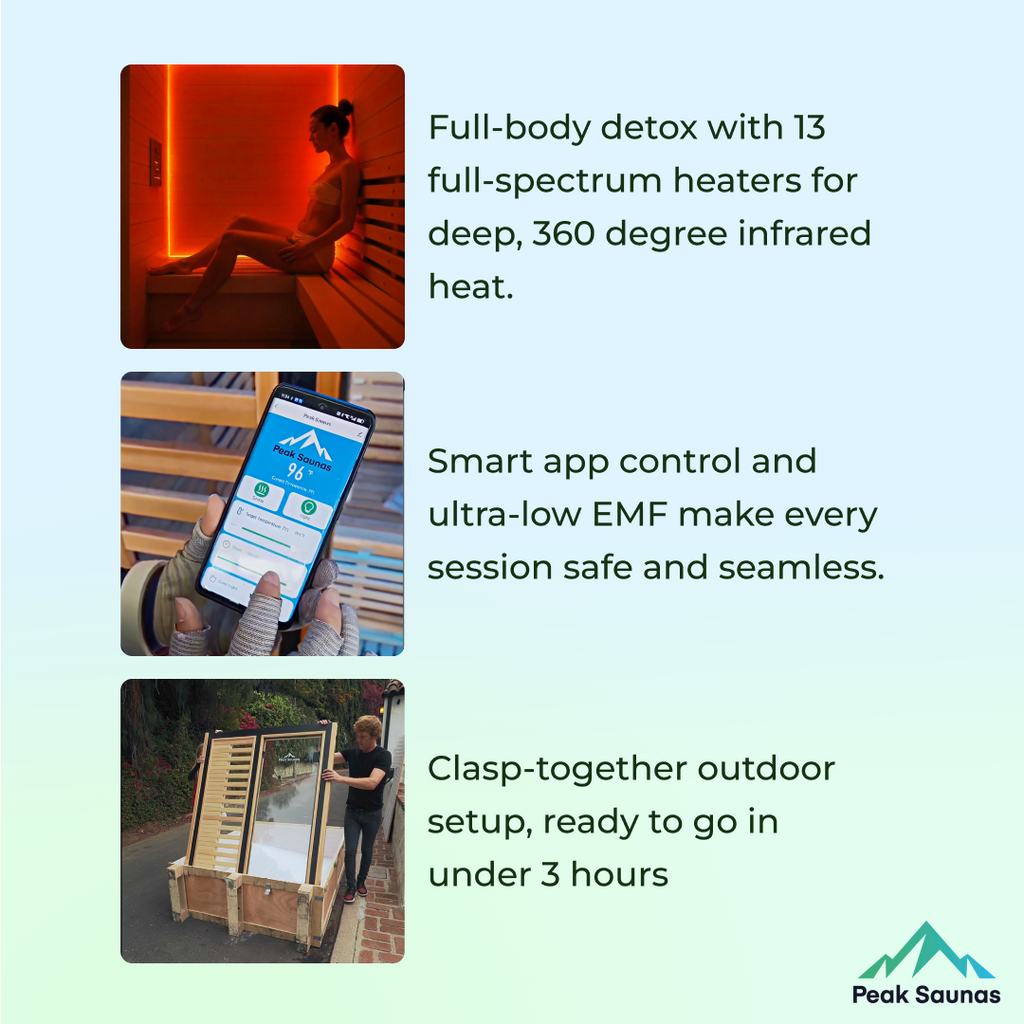 Peak Saunas El Capitan 4-Person Outdoor Full Spectrum Infrared Sauna with Built-In XL Medical-Grade Red Light Therapy and Smart WiFi App Control