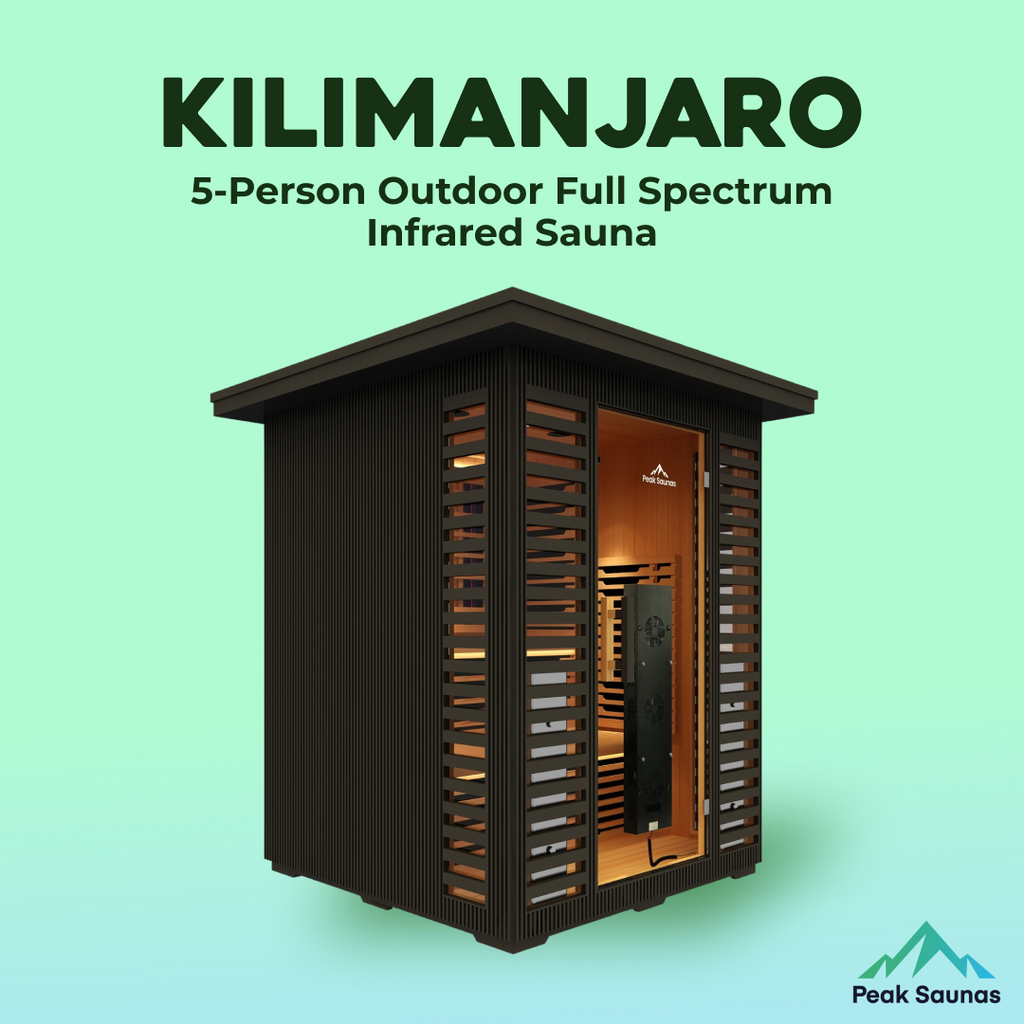 Peak Saunas Kilimanjaro 5-Person Outdoor Full Spectrum Infrared Sauna with Built-In XL Medical-Grade Red Light Therapy and Smart WiFi App Control