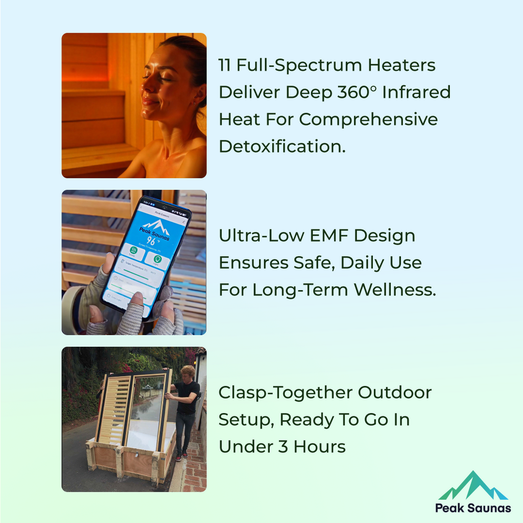Peak Saunas Kilimanjaro 5-Person Outdoor Full Spectrum Infrared Sauna with Built-In XL Medical-Grade Red Light Therapy and Smart WiFi App Control