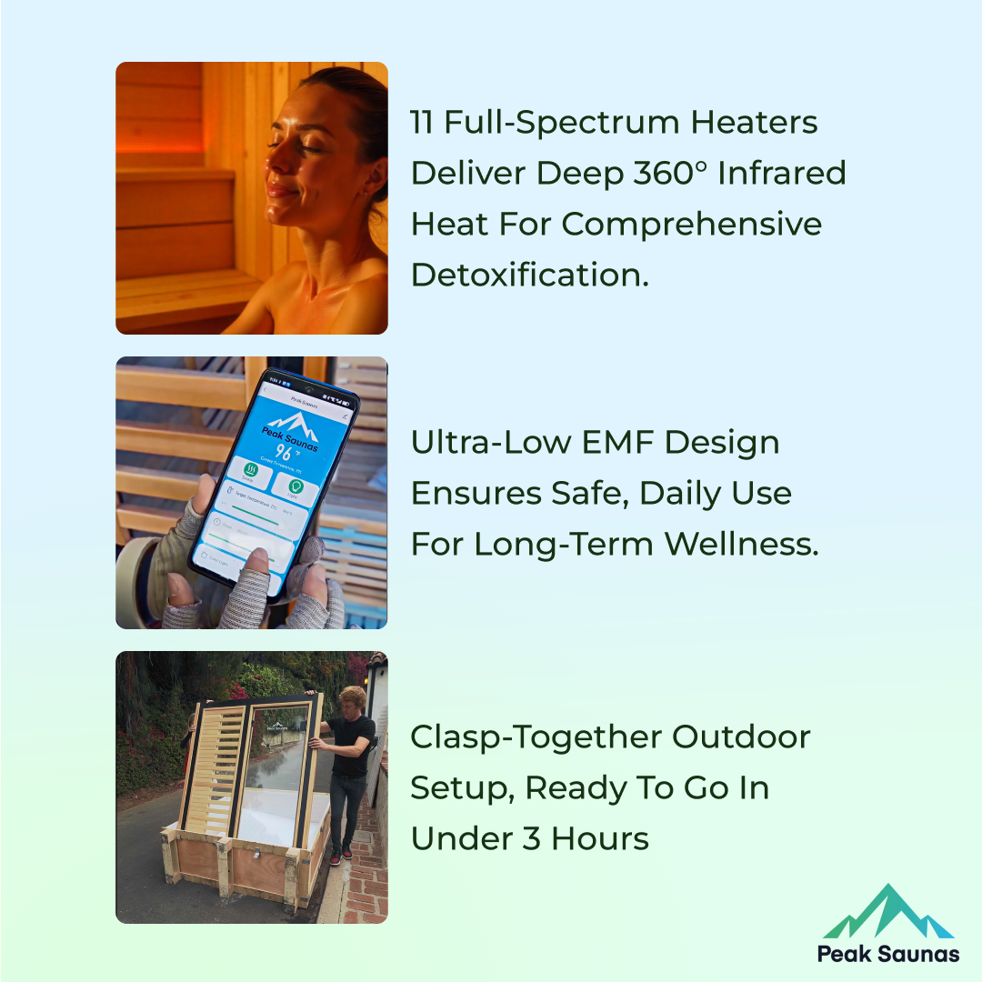 Peak Saunas Kilimanjaro 5-Person Outdoor Full Spectrum Infrared Sauna with Built-In XL Medical-Grade Red Light Therapy and Smart WiFi App Control