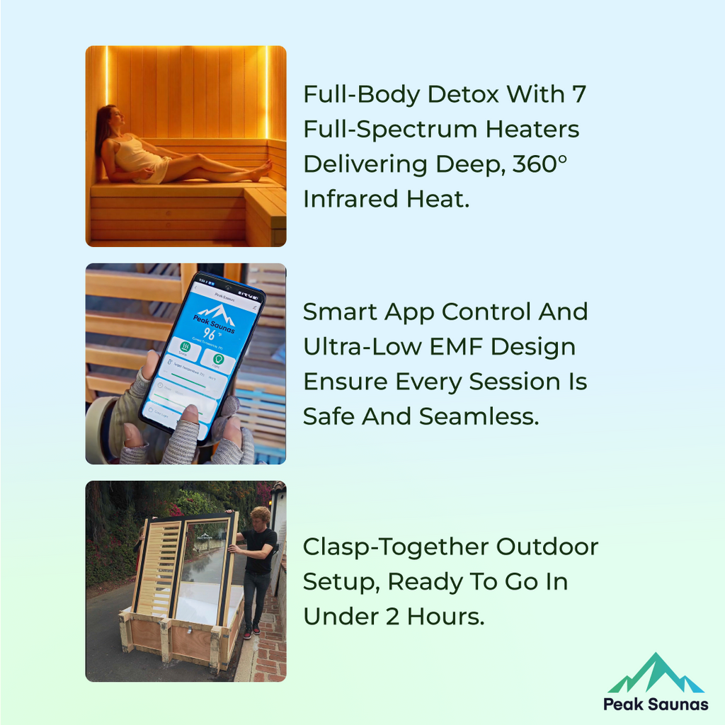 Peak Saunas Patagonia 2-Person Outdoor Full Spectrum Infrared Sauna with Built-In XL Medical-Grade Red Light Therapy and Smart WiFi App Control