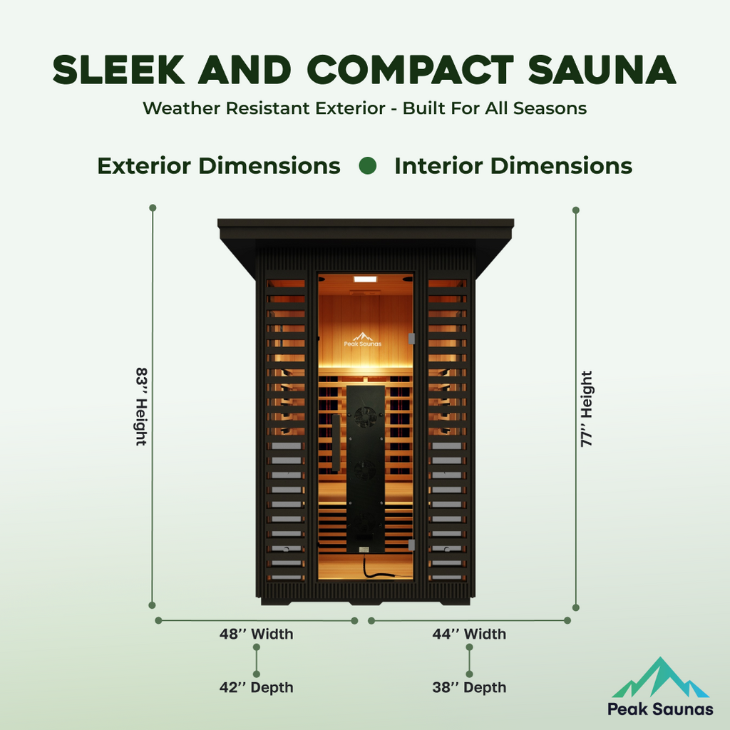 Peak Saunas Patagonia 2-Person Outdoor Full Spectrum Infrared Sauna with Built-In XL Medical-Grade Red Light Therapy and Smart WiFi App Control