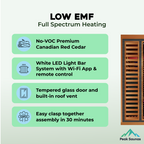 Peak Saunas Rainier 1-Person Full Spectrum Infrared Sauna with Built-In XL Medical-Grade Red Light Therapy & Smart WiFi App Control