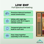 Peak Saunas Shasta 1-Person Full Spectrum Infrared Sauna with Built-In XL Medical-Grade Red Light Therapy & Smart WiFi App Control